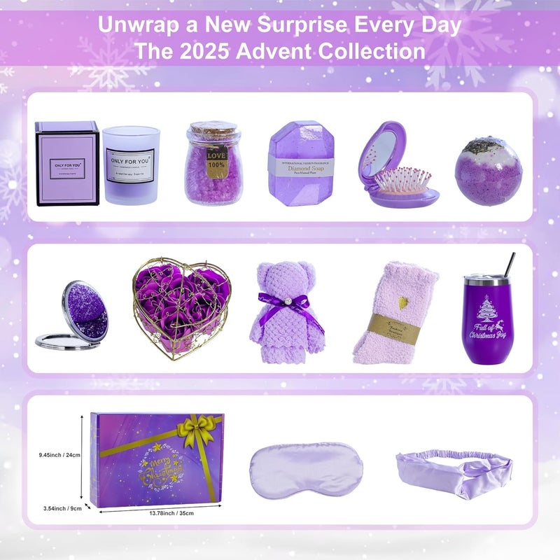 Kiddelo Advent Calendar for Women 2025 Christmas Adult, Countdown Calendar Spa Gifts Basket Set Bath Lavender Gift for Mom, Wife, Girlfriend, Sister, Her, Christmas Beauty Self Care Set with Mugs - Image 5